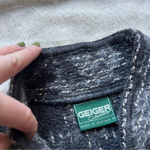 Geiger Grey Floral Wool Longline Cardigan Sweater Jacket 40 - Picture 7 of 10